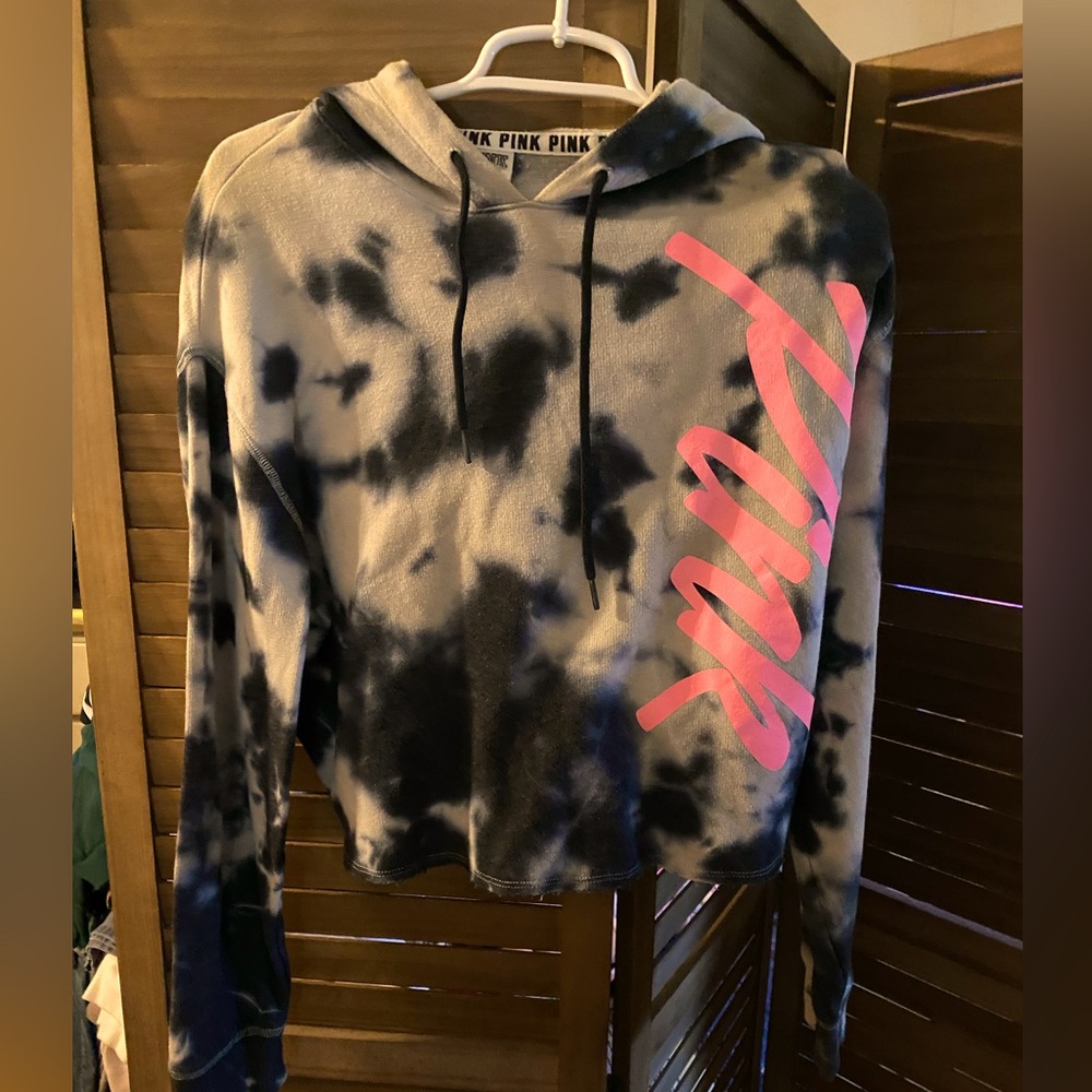 PINK Victoria's Secret Tie-Dye Hoodie Sweater - Black and Pink